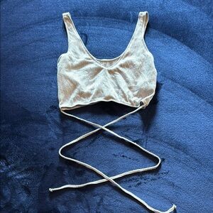 Grey Ribbed Crop Top with Wrap Ties